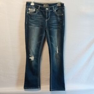 Soundgirl Distressed Low Rise Blue Boot Cut Jeans